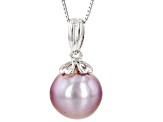 Pink Cultured Kasumiga Pearl Rhodium Over Sterling Silver Pendant With Chain