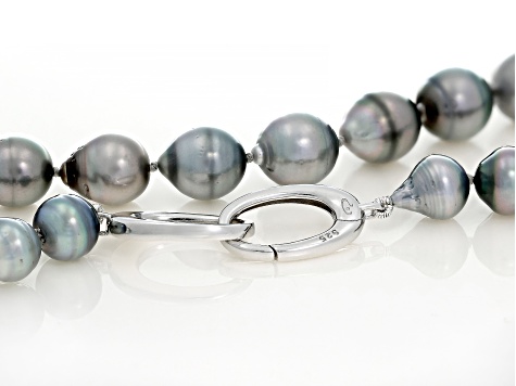 Cultured Tahitian Pearl Rhodium Over Sterling Silver Necklace