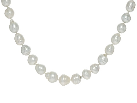 White Cultured South Sea Pearl Rhodium Over Sterling Silver 22 Inch Necklace