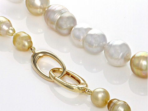 Multi-Color Cultured South Sea Pearl 18k Yellow Gold Over Sterling Silver 20 Inch Necklace