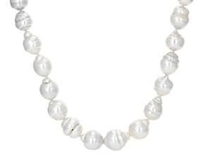 White Cultured South Sea Pearl Rhodium Over Sterling Silver Necklace