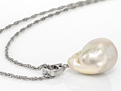 Genusis™ White Cultured Freshwater Pearl Rhodium Over Sterling Silver Pendant And Chain