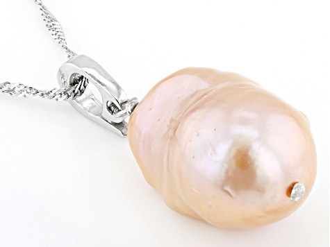 Genusis™ Cultured Freshwater Pearl Rhodium Over Sterling Silver Pendant And Chain