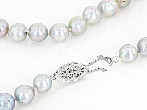 Platinum Cultured Akoya Pearl Rhodium Over Sterling Silver Necklace