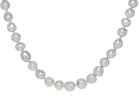 Platinum Cultured Akoya Pearl Rhodium Over Sterling Silver Necklace