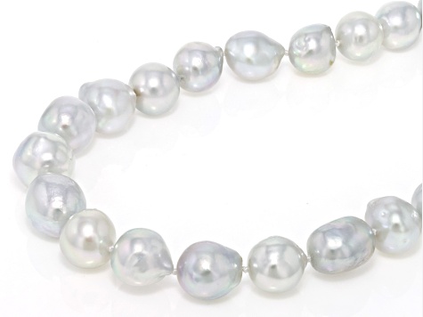 Platinum Cultured Akoya Pearl Rhodium Over Sterling Silver Necklace