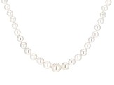 White Cultured Japanese Akoya Pearl Rhodium Over Sterling Silver Necklace