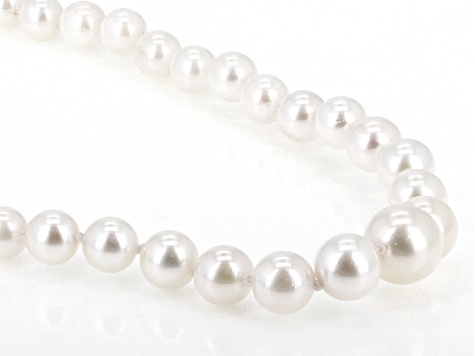 White Cultured Japanese Akoya Pearl Rhodium Over Sterling Silver Necklace