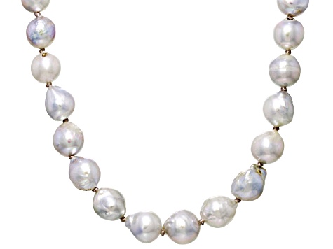 Platinum Cultured Japanese Akoya Pearl Rhodium Over Sterling Silver Necklace