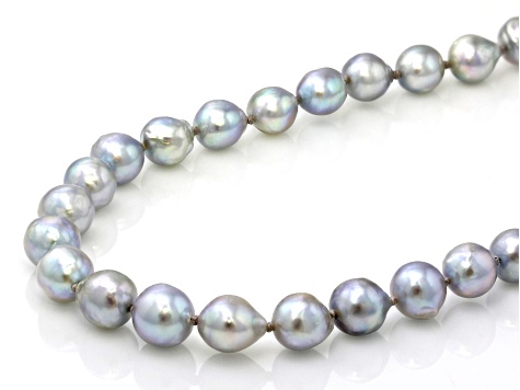 Platinum Cultured Japanese Akoya Pearl Rhodium Over Sterling Silver Necklace