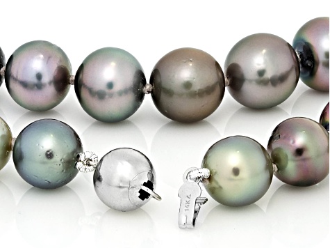Multi-Color Cultured Tahitian Pearl Rhodium Over 14k Gold Necklace