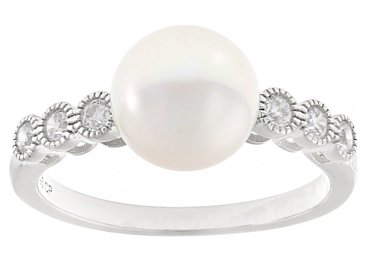 Rainbow Freshwater Pearl 925 Silver Ring(サイズ調節リング) Freshwater Pearl & CZ Sterling Silver Ring 925 Ring Cubic