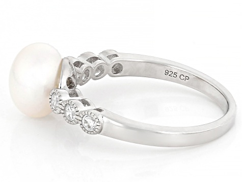 Rainbow Freshwater Pearl 925 Silver Ring(サイズ調節リング) Freshwater Pearl & CZ Sterling Silver Ring 925 Ring Cubic