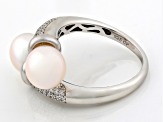 White Cultured Freshwater Pearl and White Cubic Zirconia Rhodium Over Sterling Silver Ring