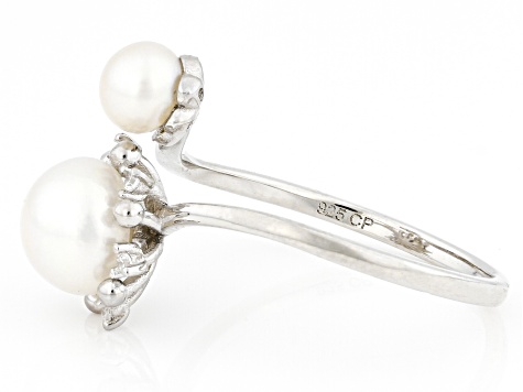 White Cultured Freshwater Pearl and Cubic Zirconia Rhodium Over Sterling Silver Ring