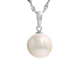 Genusis™ White Cultured Freshwater Pearl Rhodium Over Sterling Silver Pendant And Chain