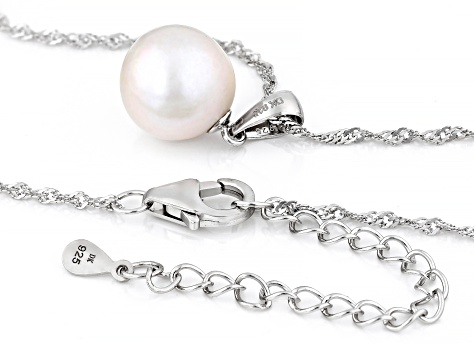 Genusis™ White Cultured Freshwater Pearl Rhodium Over Sterling Silver Pendant And Chain