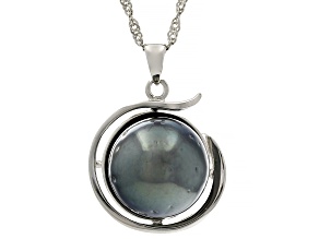 Cultured Tahitian Pearl Rhodium Over Sterling Silver Pendant And Chain