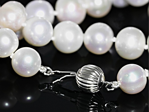 White Cultured Freshwater Pearl Rhodium Over Sterling Silver Necklace And Earring Set