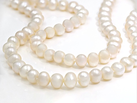 White Cultured Freshwater Pearl Rhodium Over Sterling Silver Necklace