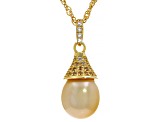 Golden Cultured South Sea Pearl & White Topaz Accent 18k Yellow Gold Over Silver Pendant with Chain