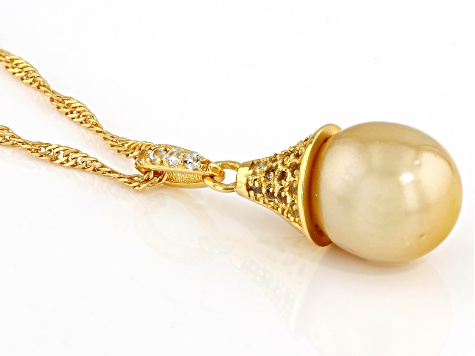Golden Cultured South Sea Pearl & White Topaz Accent 18k Yellow Gold Over Silver Pendant with Chain