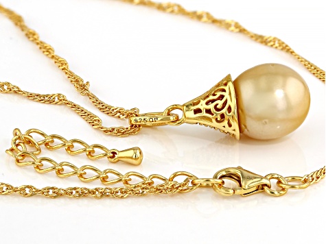 Golden Cultured South Sea Pearl & White Topaz Accent 18k Yellow Gold Over Silver Pendant with Chain