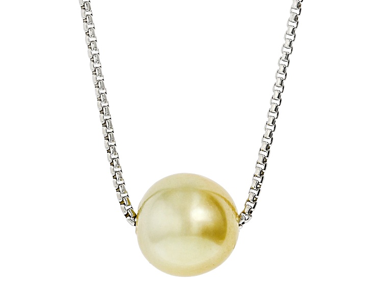 Golden Cultured South Sea Pearl Rhodium Over Sterling Silver