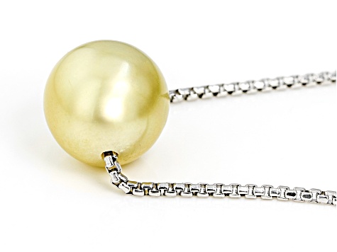 Golden Cultured South Sea Pearl Rhodium Over Sterling Silver Necklace