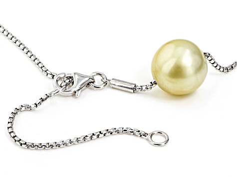 Golden Cultured South Sea Pearl Rhodium Over Sterling Silver Necklace ...