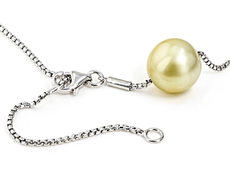 Golden Cultured South Sea Pearl Rhodium Over Sterling Silver Necklace