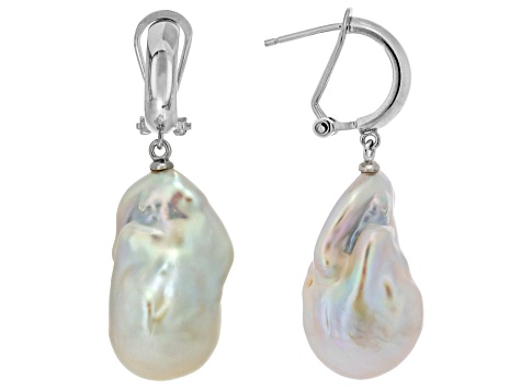 Genusis™ White Cultured Freshwater Pearl Rhodium Over Sterling Silver Earrings