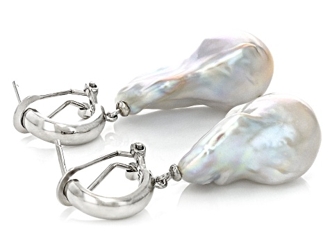 Genusis™ White Cultured Freshwater Pearl Rhodium Over Sterling Silver Earrings