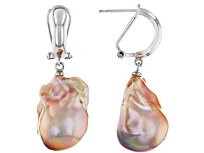 Genusis™ Pink Cultured Freshwater Pearl Rhodium Over Sterling Silver Earrings