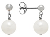 White Cultured Freshwater Pearl Rhodium Over Sterling Silver Necklace Bracelet Earrings Set