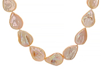 Picture of Peach Cultured Freshwater Pearl Rhodium Over Sterling Silver 20 Inch Necklace