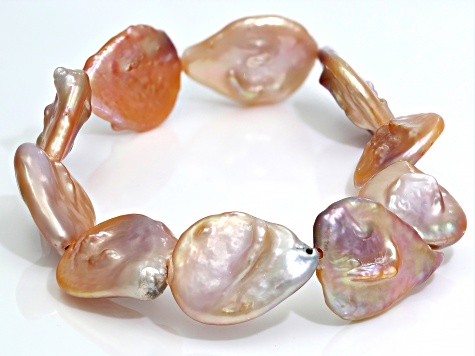Peach Cultured Freshwater Coin Pearl Stretch Bracelet
