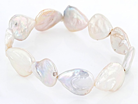 White Cultured Freshwater Coin Pearl Stretch Bracelet