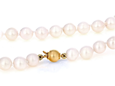 White Cultured Japanese Akoya Pearl 14k Yellow Gold Necklace