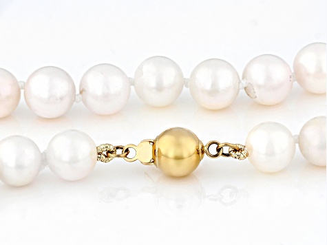 White Cultured Japanese Akoya Pearl 14k Yellow Gold Necklace