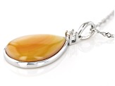 Golden South Sea Mother-of-Pearl and White Zircon Accent Rhodium Over Silver Pendant with Chain