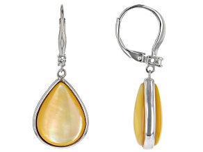 Golden South Sea Mother-of-Pearl with White Zircon Accent Rhodium Over Sterling Silver Earrings