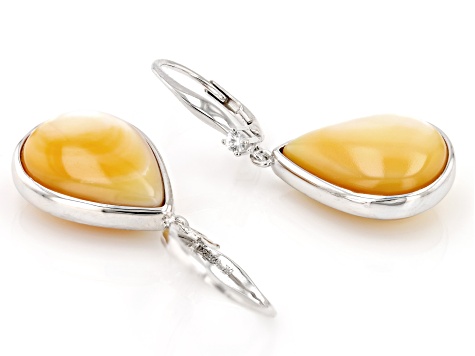 Golden South Sea Mother-of-Pearl with White Zircon Accent Rhodium Over Sterling Silver Earrings