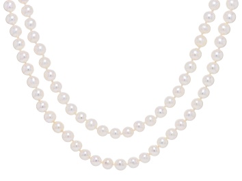 Picture of White Cultured Freshwater Pearl Rhodium Over Sterling Silver Multi-Row Necklace