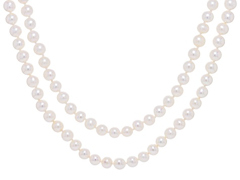 White Cultured Freshwater Pearl Rhodium Over Sterling Silver Multi-Row Necklace