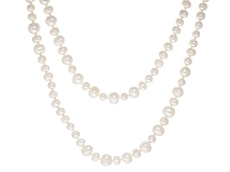 White Cultured Freshwater Pearl Rhodium Over Sterling Silver Necklace