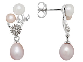 Multi Color Cultured Freshwater Pearl Rhodium Over Sterling Silver Earrings