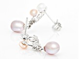 Multi Color Cultured Freshwater Pearl Rhodium Over Sterling Silver Earrings