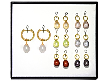 Picture of Multi Color Cultured Freshwater Pearl 18k Over Sterling Silver Earring Set