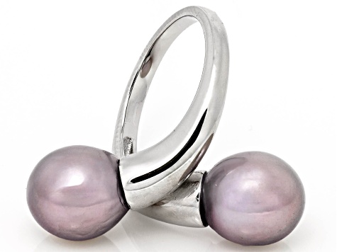 Genusis™ Lavender Cultured Freshwater Pearl Rhodium Over Sterling Silver Bypass Ring